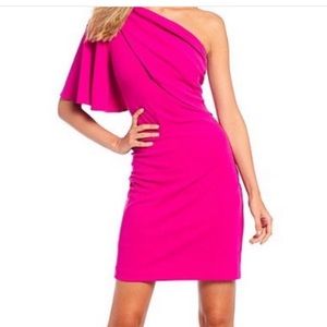Badgley Mischka  Josie one shoulder sheath dress.